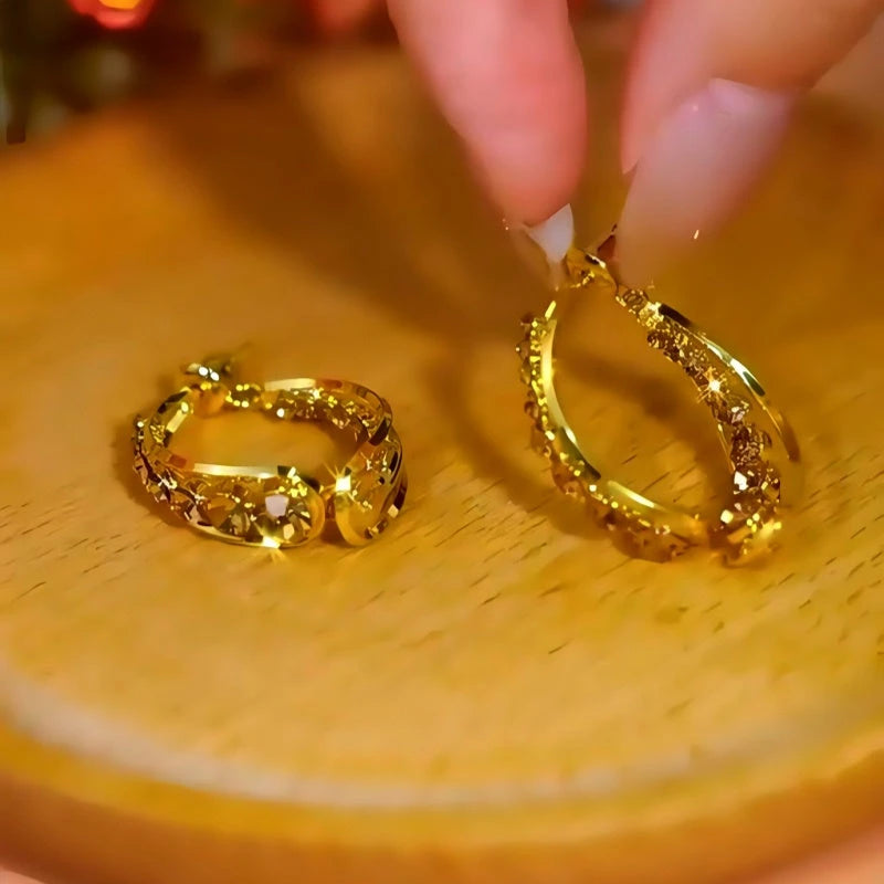 Angled view of the 14K Gold-Plated Brown Diamond Front And Back Earrings