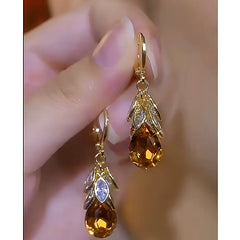 14K Gold-Plated Brown Diamond Leaf Drop Earrings - elegant Leaf Drop Earrings