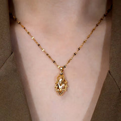 14K Gold-Plated Brown Diamond Leaf Pendant Necklace worn to showcase its length and pendant detail