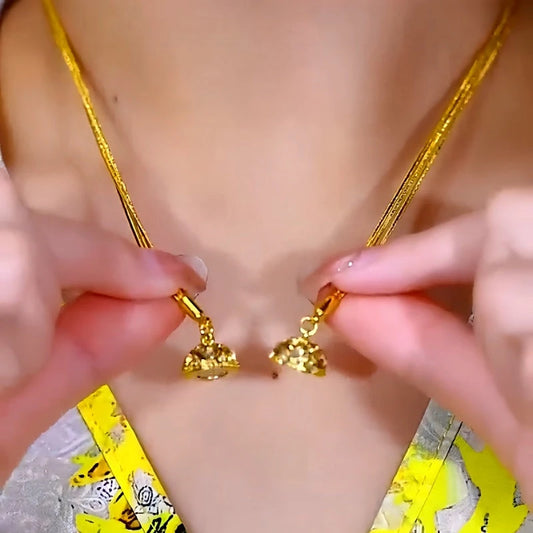 14K Gold-Plated Brown Diamond Magnetic Necklaces worn to showcase its length and pendant detail