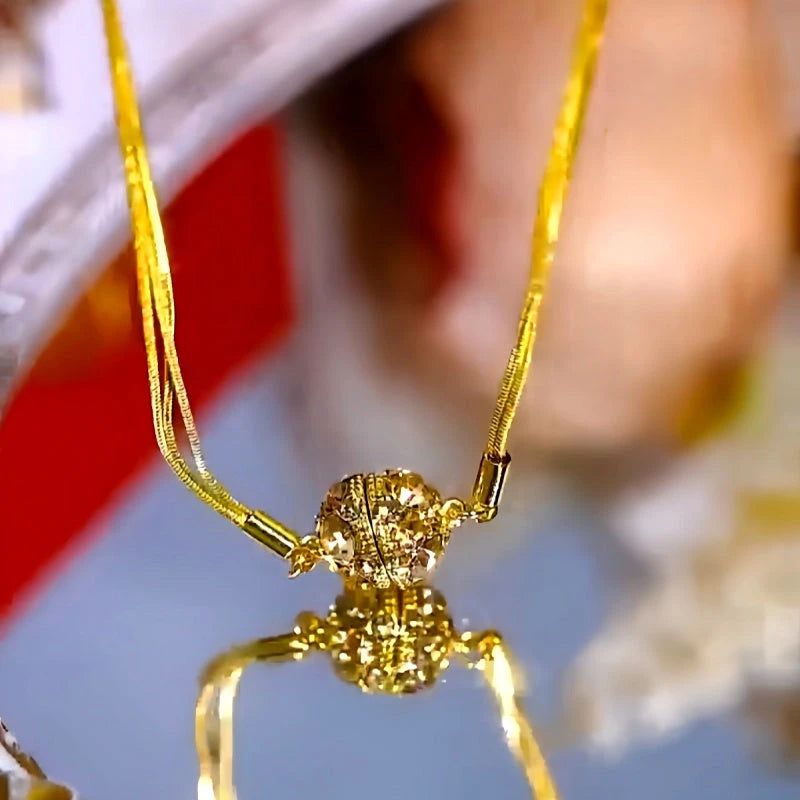 Detailed view of the 14K Gold-Plated Brown Diamond Magnetic Necklaces chain and pendant