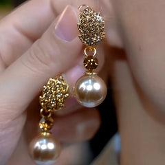 14K Gold-Plated Brown Diamond Pearl Leaf Earrings - elegant Pearl Leaf Earrings