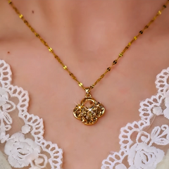 14K Gold-Plated Brown Diamond Pendant Necklace worn to showcase its length and pendant detail