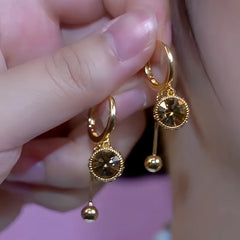 14K Gold-Plated Brown Diamond Tassel Earrings - elegant Diamond Tassel Earrings