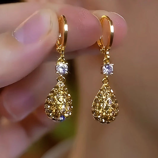 14K Gold-Plated Brown Diamond Water Drop Earrings - elegant Brown Water Drop Earrings