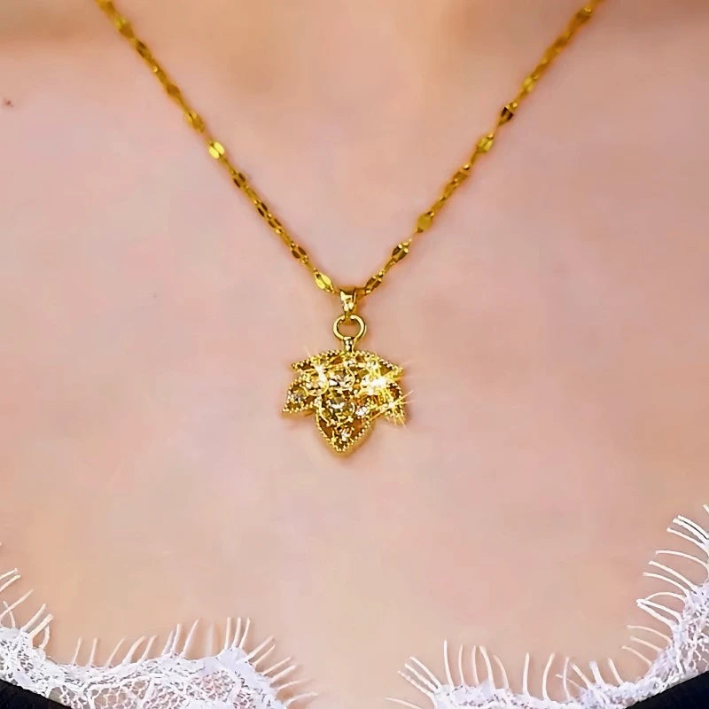 Close-up of the pendant and clasp on the Maple Leaf Necklace