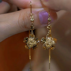 14K Gold-Plated Brown Zircon Flower Threader Earrings - elegant Flower Threader Earrings