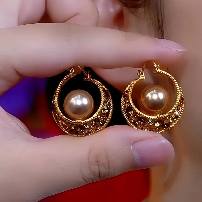 14K Gold-Plated Brown Zircon Pearl Earrings - elegant Zircon Pearl Earrings