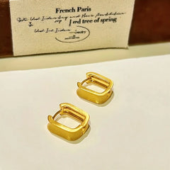 Angled view of the 14K Gold-Plated Brushed Earrings