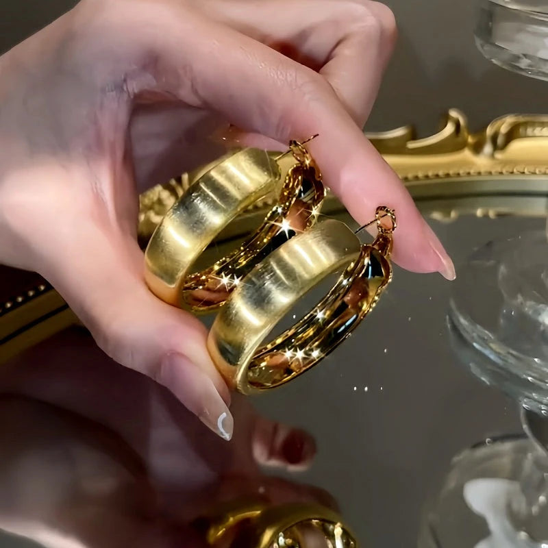 14K Gold-Plated Brushed Hoop Earrings - elegant Brushed Hoop Earrings