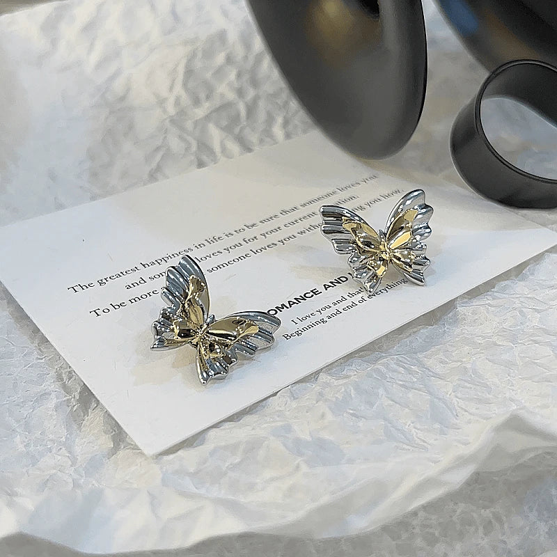 Angled view of the 14K Gold-Plated Butterfly Earrings