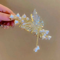 The versatile 14K Gold-Plated Butterfly Flower Tassel Hair Clip, perfect for daily use or special occasions
