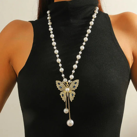 14K Gold-Plated Butterfly Pearl Necklace - beautiful Butterfly Pearl Necklace