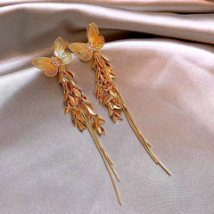 Close-up detail of the sparkling zircons and plating on the Butterfly Tassel Earrings