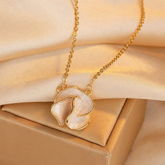 14K Gold-Plated Camellia Necklace worn to showcase its length and pendant detail