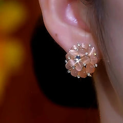 Close-up detail of the sparkling zircons and plating on the Flower Bouquet Studs