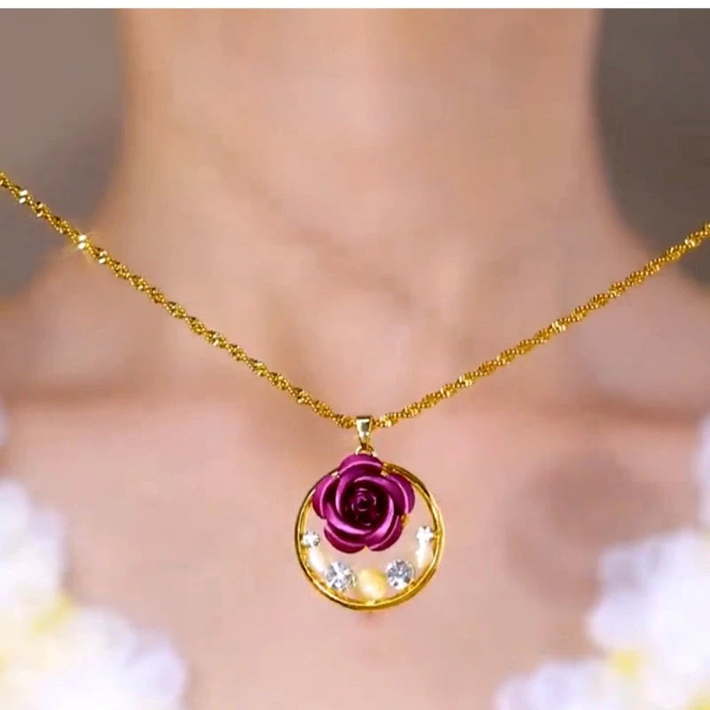 Close-up of the pendant and clasp on the Rose Pendant Necklace