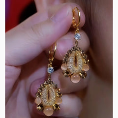 14K Gold-Plated Cat's Eye Stone Brown Diamond Water Drop Earrings - elegant Water Drop Earrings