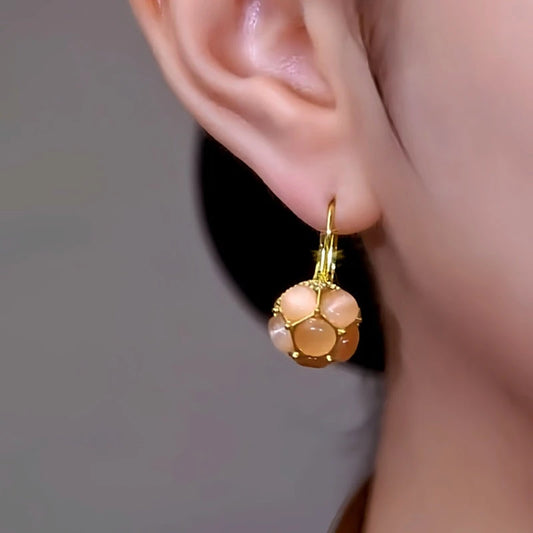 14K Gold-Plated Cat's Eye Stone Earrings - elegant Cat's Eye Stone Earrings