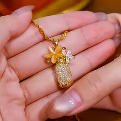 Close-up of the pendant and clasp on the Flower Mesh Necklace