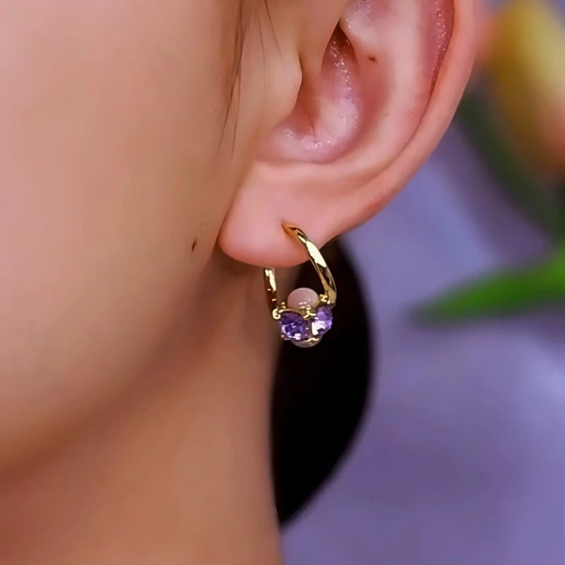 14K Gold-Plated Cat's Eye Stone Purple Diamond Earrings - elegant Purple Diamond Earrings