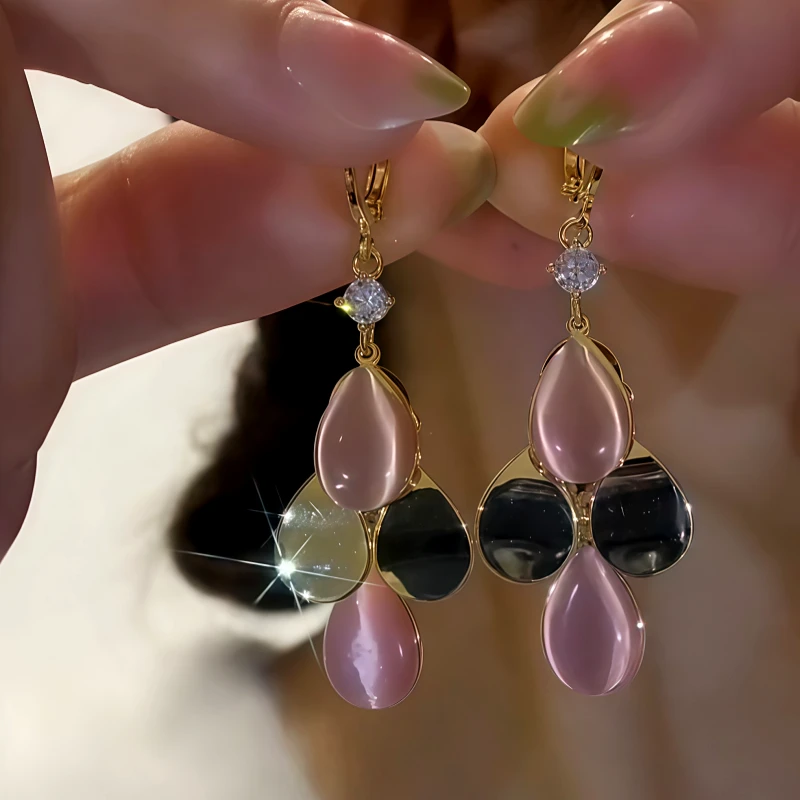 14K Gold-Plated Cat's Eye Stone Water Drop Earrings - elegant Water Drop Earrings