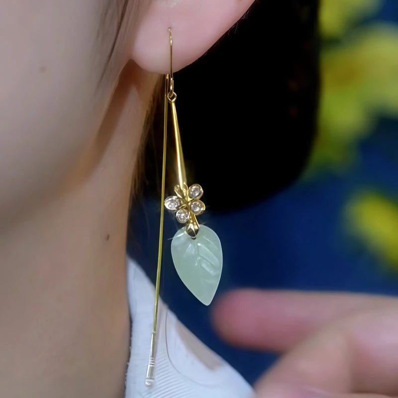 Close-up detail of the sparkling zircons and plating on the Flower Threader Earrings