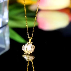 Close-up of the pendant and clasp on the Tulip Necklace