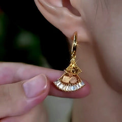 Close-up detail of the sparkling zircons and plating on the Fan Shaped Earrings