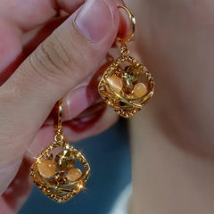 14K Gold-Plated Champagne Zircon Diamond Earrings - elegant Champagne Zircon Earrings