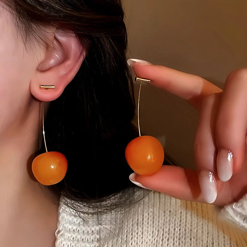 14K Gold-Plated Cherry Earrings - elegant Golden Cherry Earrings