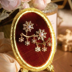 Close-up detail of the sparkling zircons and plating on the Snowflake Jacket Earrings