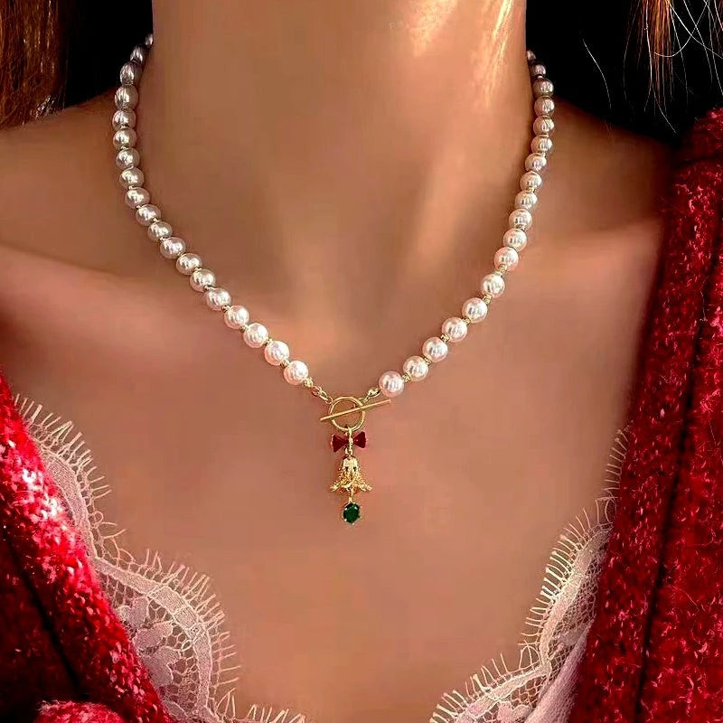 Close-up of the pendant and clasp on the Christmas Tree Necklace