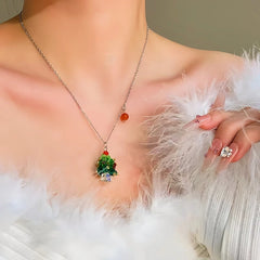 14K Gold-Plated Christams Tree Pearl Necklace worn to showcase its length and pendant detail