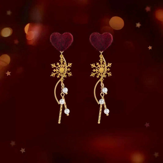 14K Gold-Plated Christmas 2025 Heart Snowflake Earrings - elegant Snowflake Heart Earrings