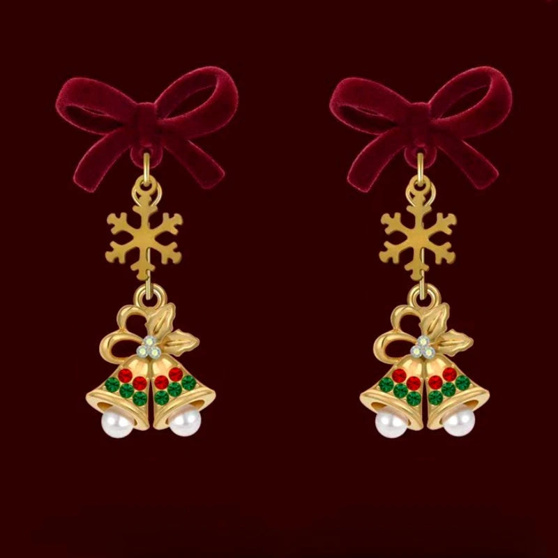 Close-up detail of the sparkling zircons and plating on the Christmas Bow Earrings