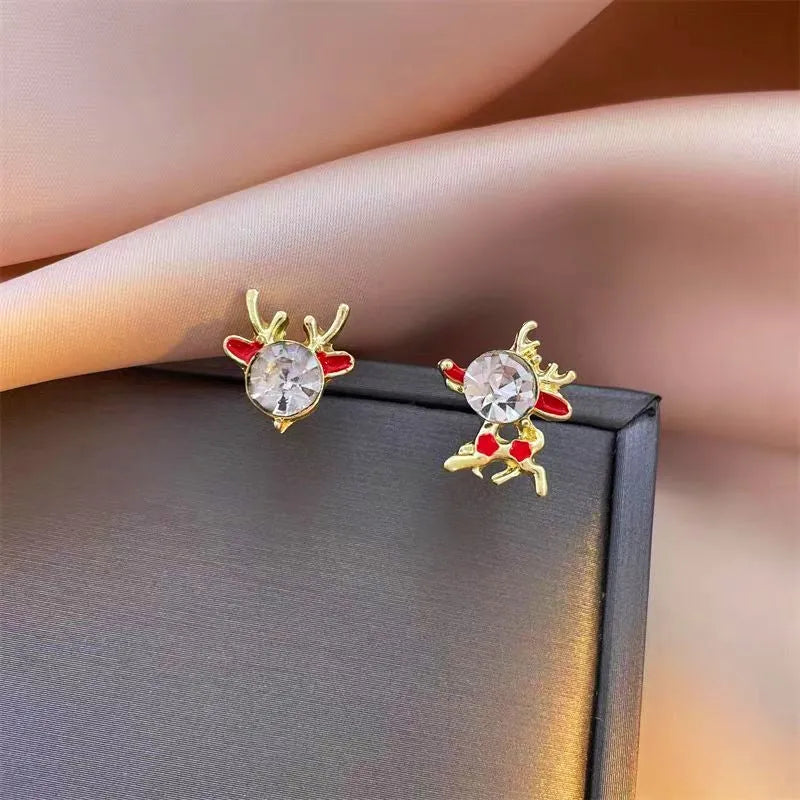 Close-up detail of the sparkling zircons and plating on the Christmas Deer Earrings