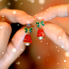 Close-up detail of the sparkling zircons and plating on the Christmas Wind Chime Earrings