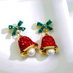 Angled view of the 14K Gold-Plated Christmas Bow Wind Chime Earrings