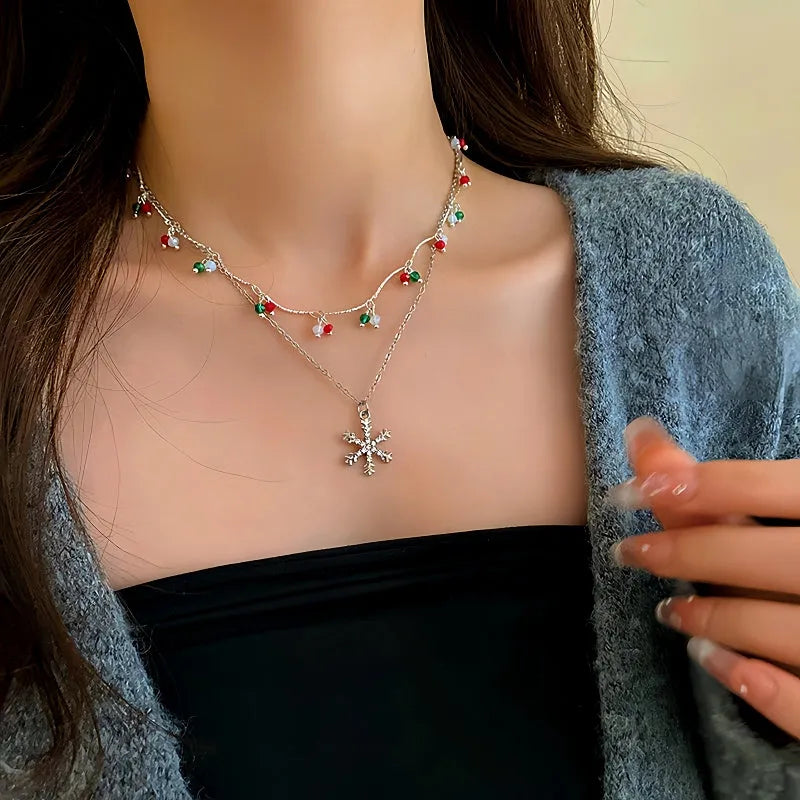 Close-up of the pendant and clasp on the Double Layer Snowflake Necklace