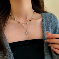 Close-up of the pendant and clasp on the Double Layer Snowflake Necklace