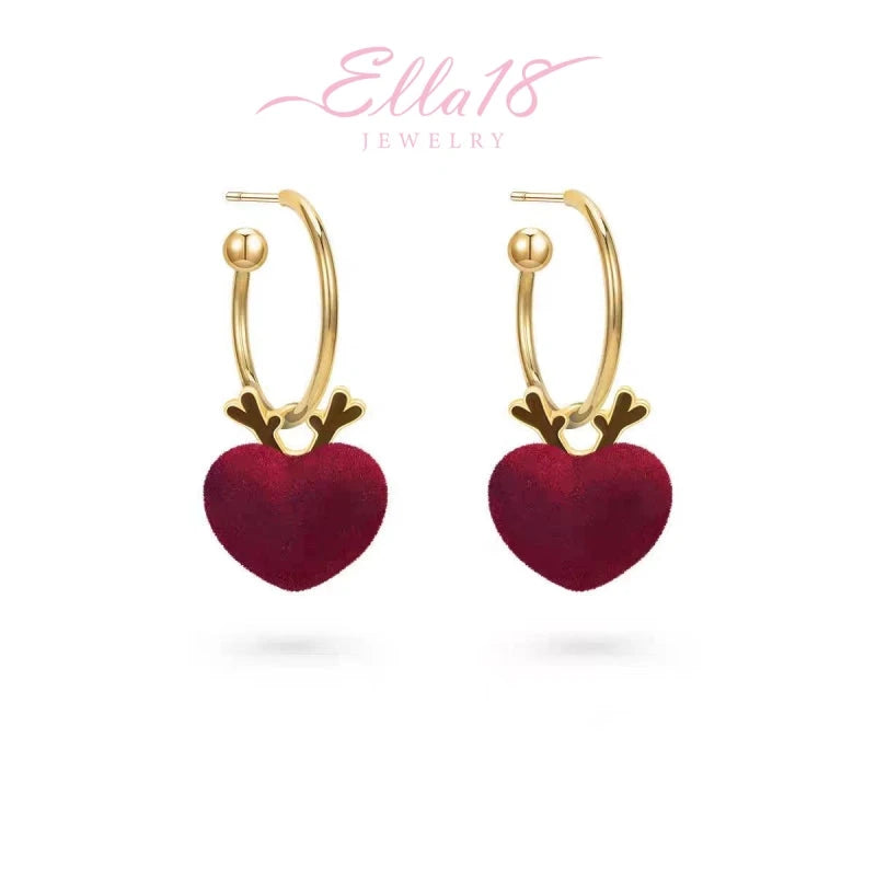 14K Gold-Plated Christmas Deer Heart Earrings - elegant Deer Heart Earrings