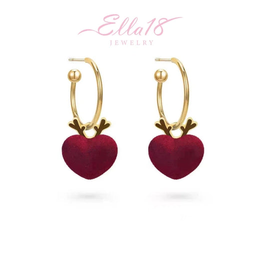 14K Gold-Plated Christmas Deer Heart Earrings - elegant Deer Heart Earrings