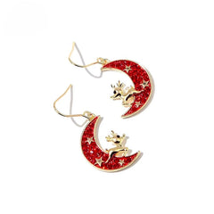 14K Gold-Plated Christmas Deer Moon Ear Hook Earrings - elegant Deer Moon Earrings
