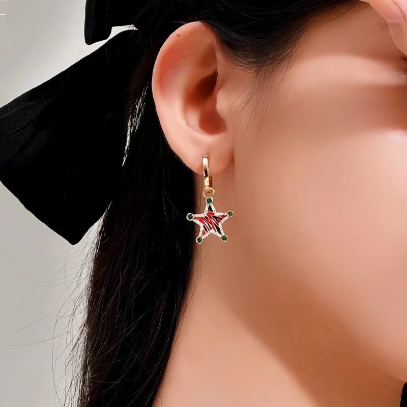 14K Gold-Plated Christmas Diamond-Encrusted Colorful Five-Pointed Star Earrings - elegant Colorful Star Earrings
