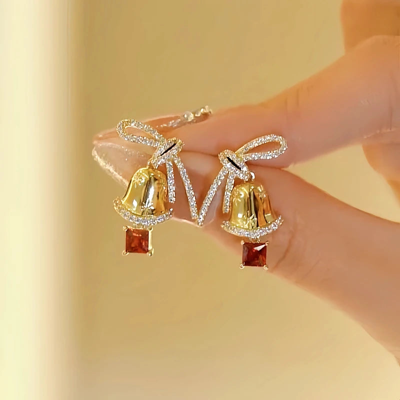 14K Gold-Plated Christmas Diamond Bow Jingle Bell Series Earrings And Necklace as the perfect accessory for a special occasion