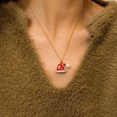 14K Gold-Plated Christmas Diamond Pearl Hat Necklaces - beautiful Santa Hat Necklace