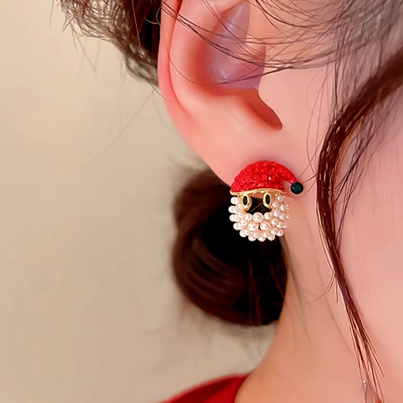 Close-up detail of the sparkling zircons and plating on the Santa Hat Earrings