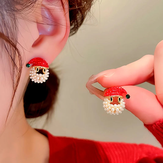 14K Gold-Plated Christmas Diamond Santa Claus Hat Earrings - elegant Santa Hat Earrings