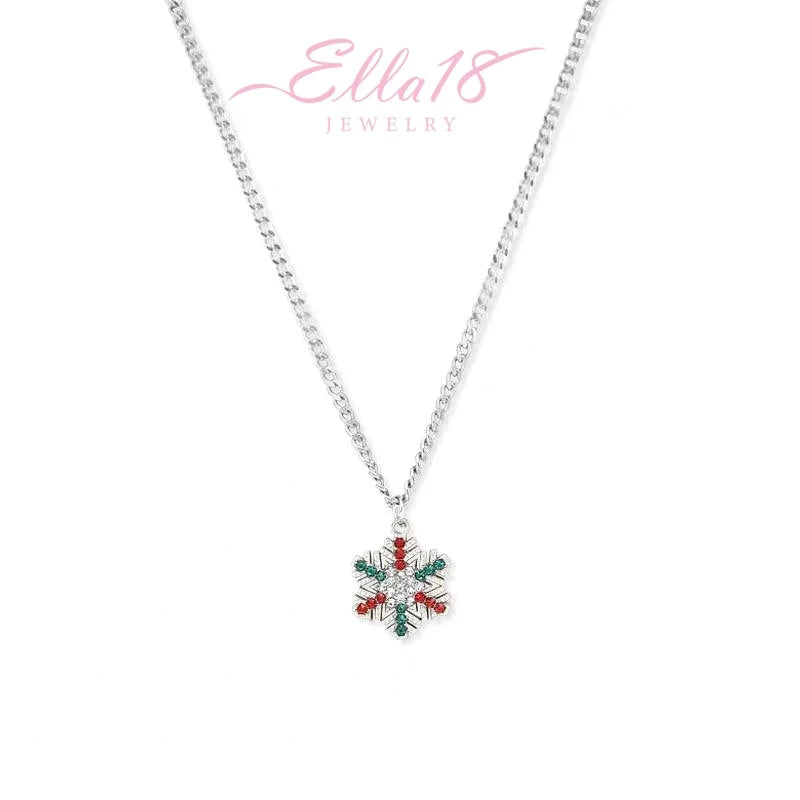 14K Gold-Plated Christmas Diamond Snowflake Necklace worn to showcase its length and pendant detail